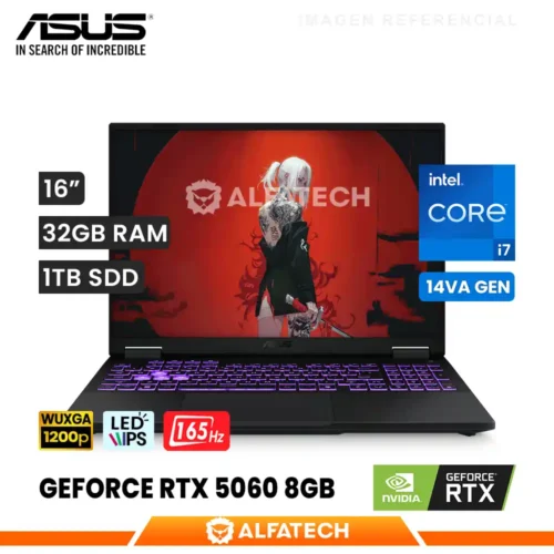 LAPTOP ASUS TUF GAMING F16 FX608JMR-F16.175060 INTEL CORE I7 14650HX 32GB RAM 1TB SSD RTX 5060 8GB 16 WUXGA IPS 165HZ (FX608JMR-F16.175060)
