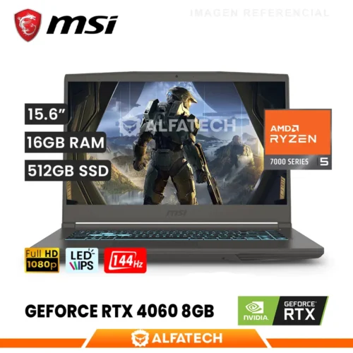 LAPTOP MSI THIN A15 B7VF-461US AMD RYZEN 5 7535HS 16GB RAM 512GB SSD RTX 4060 8GB 15.6 FHD IPS 144HZ (B7VF-461US)