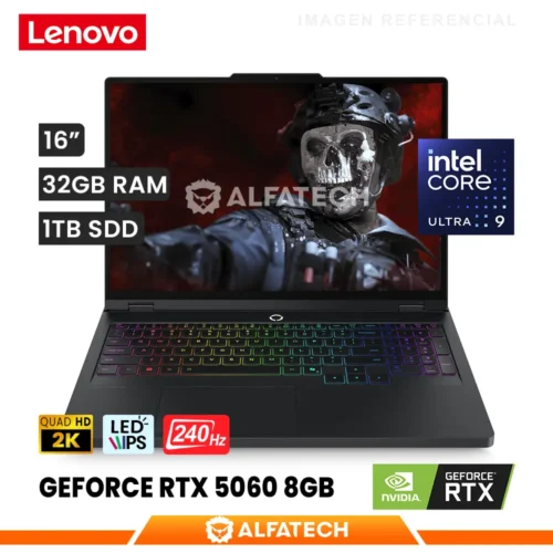 LAPTOP LENOVO LEGION 5 16IAX10 CORE ULTRA 9 275HX 32GB RAM 1TB SSD RTX 5060 8GB 16 WQXGA IPS 240HZ (83NX0000US)