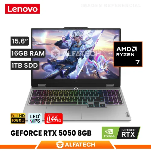 LAPTOP LENOVO LOQ 15AHP10 AMD RYZEN 7 250 16GB RAM 1TB SSD RTX 5050 8GB 15.6 FHD IPS 144HZ (83JG000FUS)