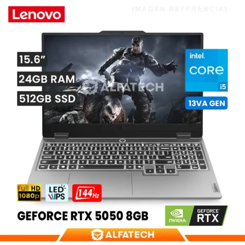LAPTOP LENOVO LOQ 15IRX10 INTEL CORE I5 13450HX 24GB RAM 512GB SSD RTX 5050 8GB 15.6 FHD IPS 144HZ (15IRX10)