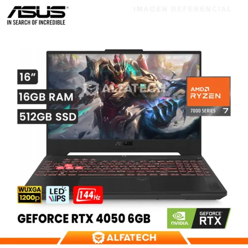 LAPTOP ASUS TUF GAMING A16 FA607NUG-WH73 AMD RYZEN 7 7445HS 16GB RAM 512GB SSD RTX 4050 6GB 16 WUXGA IPS 144HZ (FA607NUG-WH73)