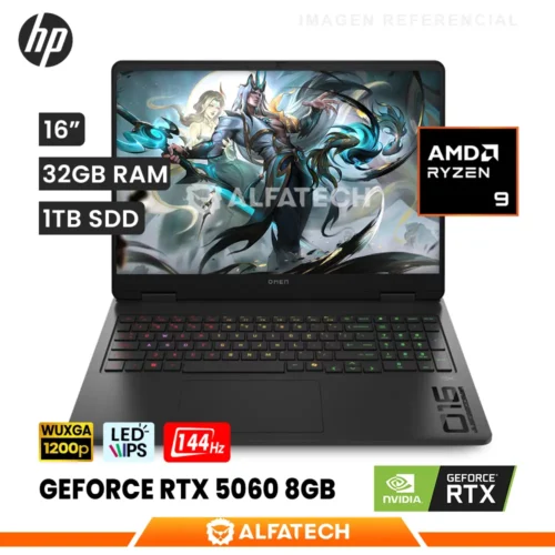 LAPTOP HP OMEN 16-AP0053DX AMD RYZEN 9 8940HX 32GB RAM 1TB SSD RTX 5060 8GB 16 WUXGA IPS 144HZ (16-AP0053DX)