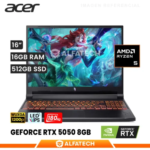 LAPTOP ACER NITRO V 16 ANV16-42-R309 AMD RYZEN 5 240 16GB RAM 512GB SSD RTX 5050 8GB 16 WUXGA IPS 180HZ (NH.U2NAA.001)