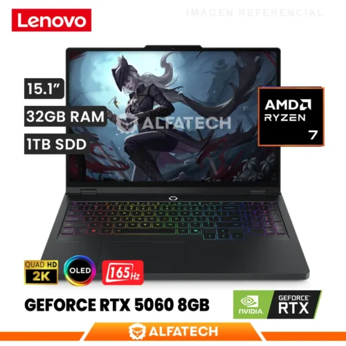 LAPTOP LENOVO LEGION 5 15AHP10 AMD RYZEN 7 260 32GB RAM 1TB SSD RTX 5060 8GB 15.1 WQXGA OLED 165HZ (83M0CTO1WW)