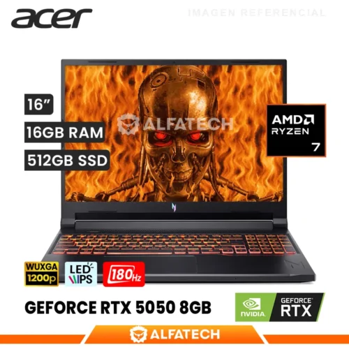 LAPTOP ACER NITRO V 16 ANV16-42-R96P AMD RYZEN 7 260 16GB RAM 512GB SSD RTX 5050 8GB 16 WUXGA IPS 180HZ (NH.U2NAA.003)