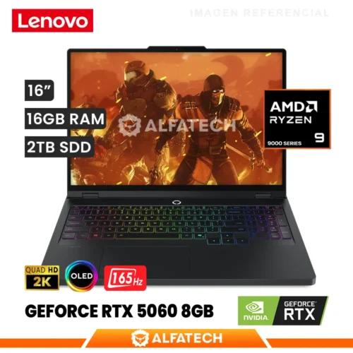 LAPTOP LENOVO LEGION PRO 5 16AFR10 AMD RYZEN 9 9955HX 16GB RAM 2TB SSD RTX 5060 8GB 16 WQXGA OLED 165HZ (83F20027US)