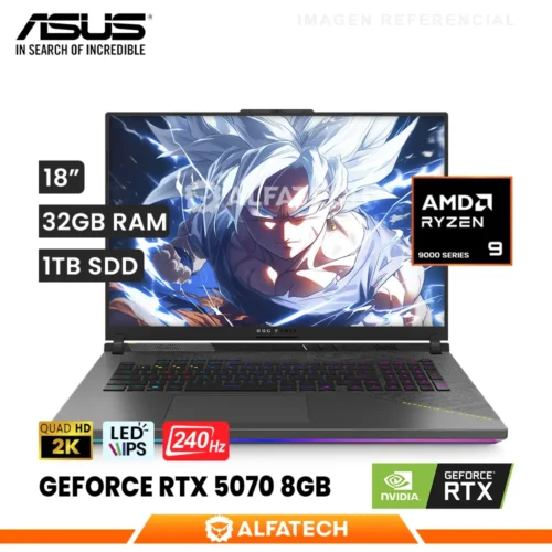 LAPTOP ASUS ROG STRIX G18 G814FP-WS96 AMD RYZEN 9 9955HX 32GB RAM 1TB SSD RTX 5070 8GB 18 WQXGA IPS 240HZ (G814FP-WS96)