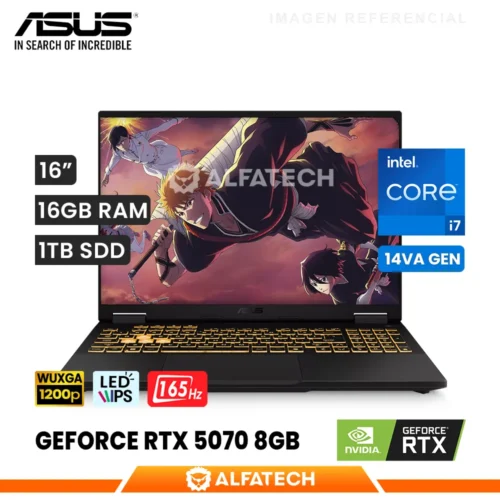 LAPTOP ASUS TUF GAMING F16 FX608JPR-WH74 INTEL CORE I7 14650HX 16GB RAM 1TB SSD RTX 5070 8GB 16 WUXGA IPS 165HZ (FX608JPR-WH74)