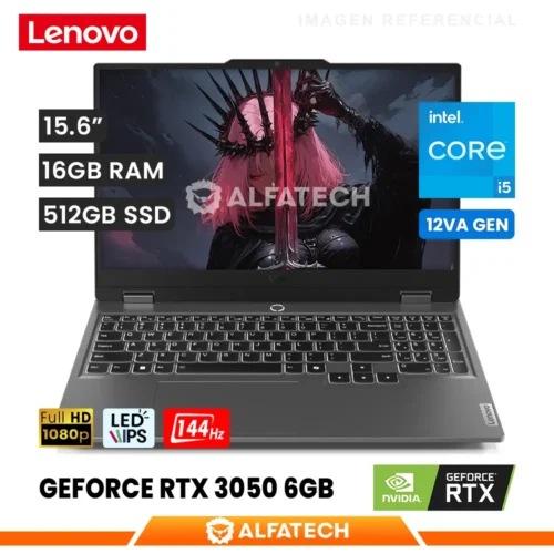 LAPTOP LENOVO LOQ 15IAX9 INTEL CORE I5 12450HX 16GB RAM 512GB SSD RTX 3050 6GB 15.6 FHD IPS 144HZ (83GS00TKLM)