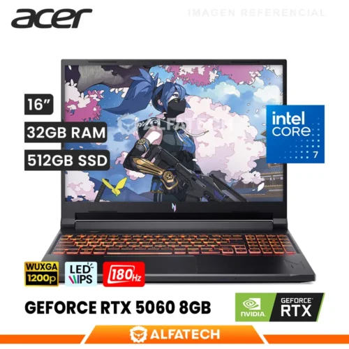 LAPTOP ACER NITRO V ANV16-72-7809 INTEL CORE 7 240H 32GB RAM 512GB SSD RTX 5060 8GB 16 WUXGA IPS 180HZ (ANV16-72-7809)