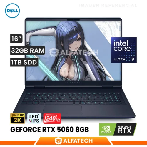 LAPTOP DELL ALIENWARE 16X AURORA CORE ULTRA 9 275HX 32GB RAM 1TB SSD RTX 5060 8GB 16 WQXGA IPS 240HZ (LAC16251-9599BLU)