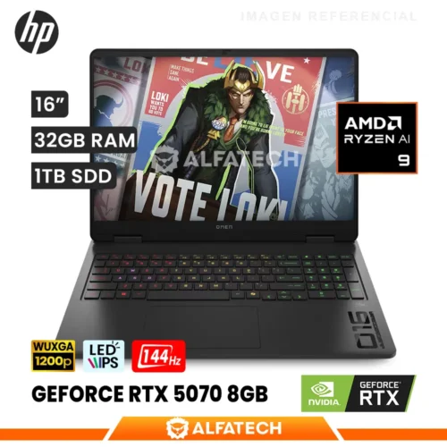 LAPTOP HP OMEN 16-AP0004LA AMD RYZEN AI 9 365 32GB RAM 1TB SSD RTX 5070 8GB 16 WUXGA IPS 144HZ (BM6U7LA#ABM)
