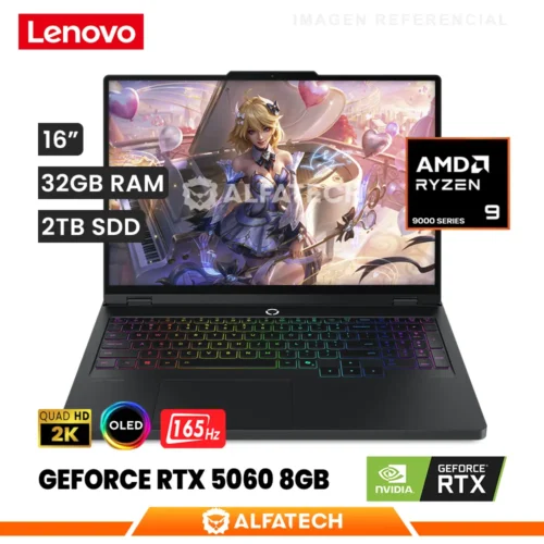 LAPTOP LENOVO LEGION PRO 5 16AFR10 AMD RYZEN 9 9955HX 32GB RAM 2TB SSD RTX 5060 8GB 16 WQXGA OLED 165HZ (83F20026US)