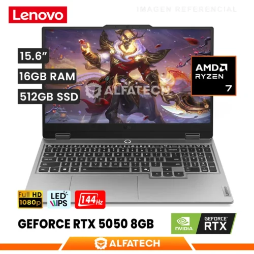 LAPTOP LENOVO LOQ 15AHP10 AMD RYZEN 7 250 16GB RAM 512GB SSD RTX 5050 8GB 15.6 FHD IPS 144HZ (83JG007VLM)