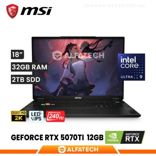 LAPTOP MSI STEALTH 18HX AI A2XWHG030US CORE ULTRA 9 275HX 32GB RAM 2TB SSD RTX 5070TI 12GB 18 QHD IPS 240HZ (A2XWHG030US)