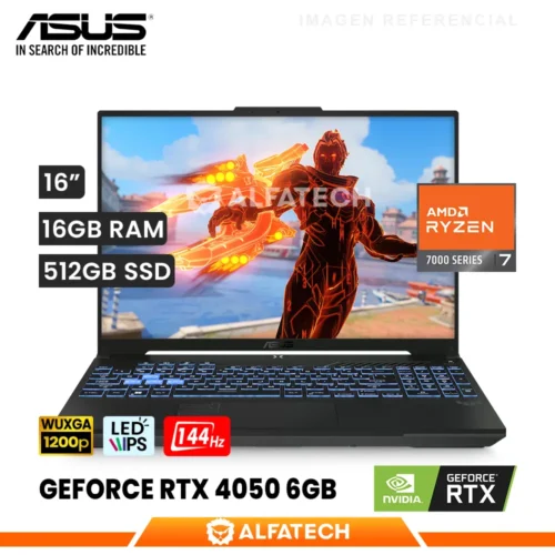 LAPTOP ASUS TUF GAMING A16 FA607NUG-RL116W AMD RYZEN 7 7445HS 16GB RAM 512GB SSD RTX 4050 6GB 16 WUXGA IPS 144HZ (FA607NUG-RL116W)