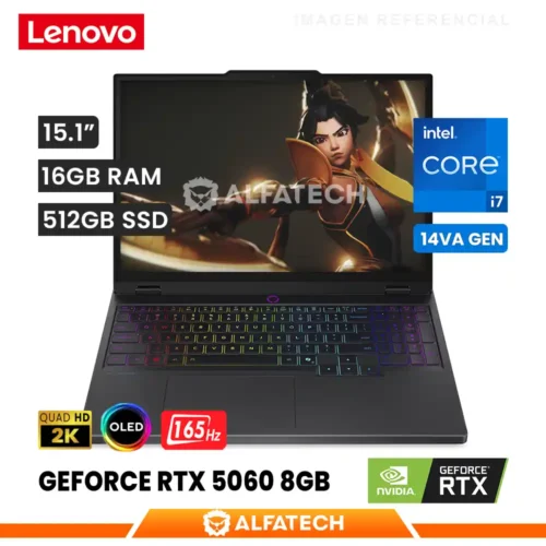 LAPTOP LENOVO LEGION 5 15IRX10 INTEL CORE I7 14700HX 16GB RAM 512GB SSD RTX 5060 8GB 15.1 WQXGA OLED 165HZ (83LY000LUS)