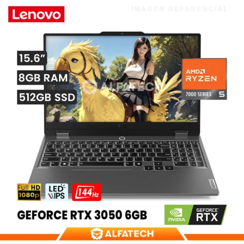 LAPTOP LENOVO LOQ 15ARP9 AMD RYZEN 5 7235HS 8GB RAM 512GB SSD RTX 3050 6GB 15.6 FHD IPS 144HZ (83JC00MJLM)