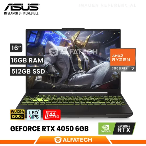 LAPTOP ASUS TUF GAMING A16 FA607NUG-RL216 AMD RYZEN 7 7445HS 16GB RAM 512GB SSD RTX 4050 6GB 16 WUXGA IPS 144HZ (FA607NUG-RL216)