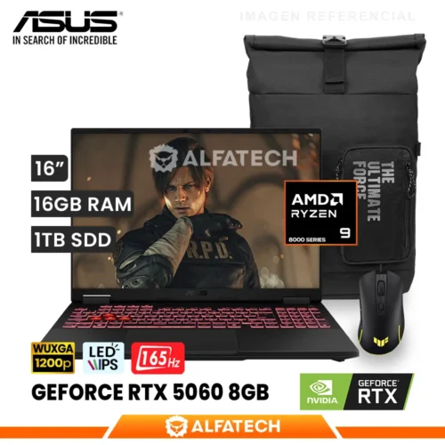 LAPTOP ASUS TUF GAMING A16 FA608PM-RV078 AMD RYZEN 9 8940HX 16GB RAM 1TB SSD RTX 5060 8GB 16 WUXGA IPS 165HZ (FA608PM-RV078)