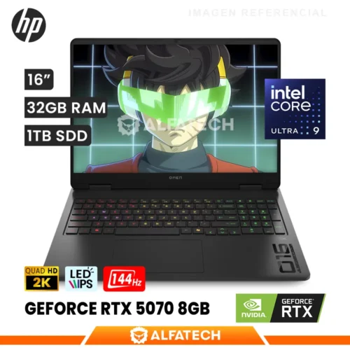 LAPTOP HP OMEN 16-AN0075CL GAMING INTEL CORE ULTRA 9 285H 32GB RAM 1TB SSD RTX 5070 8GB 16 WQXGA IPS 144HZ (16-AN0075CL)