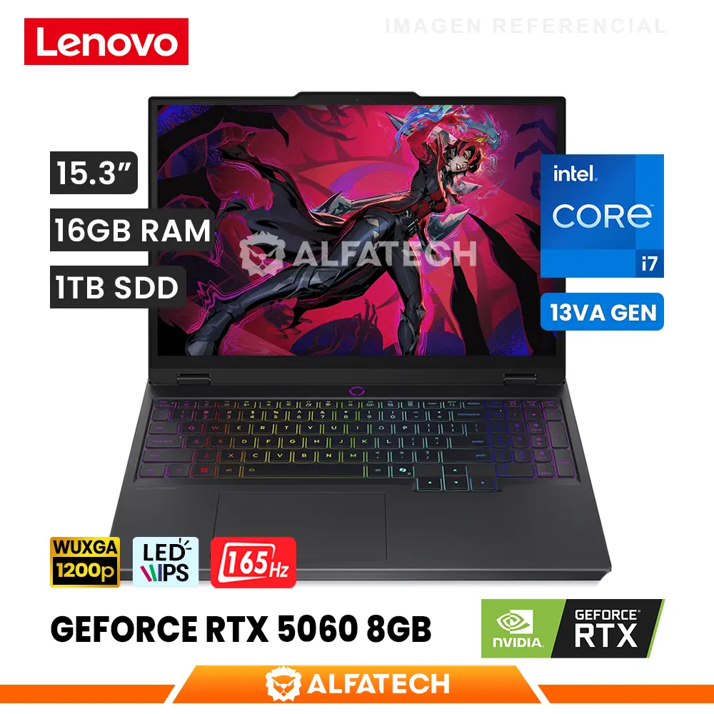 LAPTOP LENOVO LEGION 5 15IRX10 INTEL CORE I7 13650HX 16GB RAM 1TB SSD RTX 5060 8GB 15.3 WUXGA IPS 165HZ (83LY00SRLM)