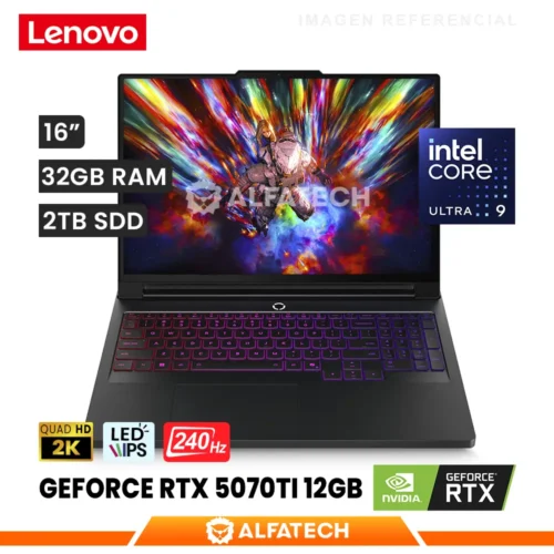 LAPTOP LENOVO LEGION PRO 7 16IAX10H CORE ULTRA 9 275HX 32GB RAM 2TB SSD RTX 5070TI 12GB 16 WQXGA IPS 240HZ (83F5006FUS)