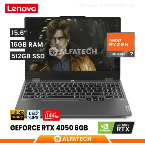 LAPTOP LENOVO LOQ 15ARP9 AMD RYZEN 7 7435HS 16GB RAM 512GB SSD RTX 4050 6GB 15.6 FHD IPS 144HZ (83JC00M8LM)