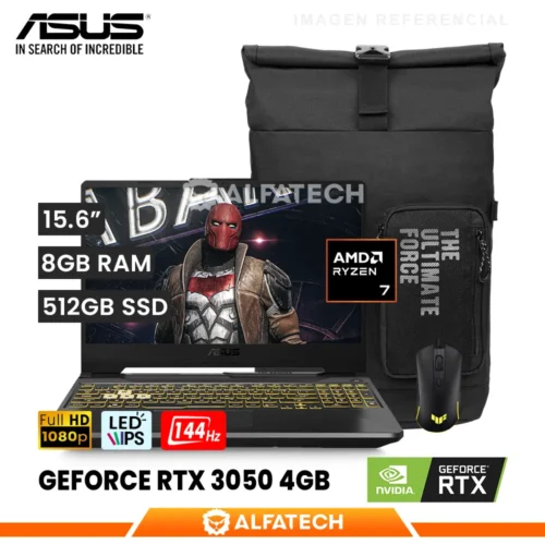 LAPTOP ASUS TUF GAMING A15 FA506NCQ-HN078 AMD RYZEN 7 170 8GB RAM 512GB SSD RTX 3050 4GB 15.6 FHD IPS 144HZ (FA506NCQ-HN078)