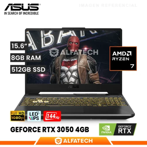 LAPTOP ASUS TUF GAMING A15 FA506NCQ-HN078 AMD RYZEN 7 170 8GB RAM 512GB SSD RTX 3050 4GB 15.6 FHD IPS 144HZ (FA506NCQ-HN078)