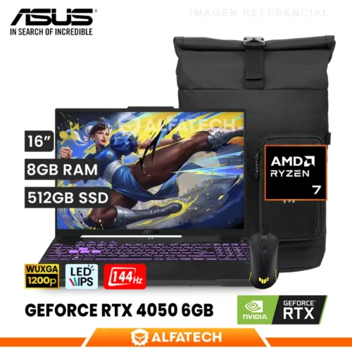 LAPTOP ASUS TUF GAMING A16 FA607NUQ-RL210W AMD RYZEN 7 170 8GB RAM 512GB SSD RTX 4050 6GB 16 WUXGA IPS 144HZ (90NR0QF3-M00E50)