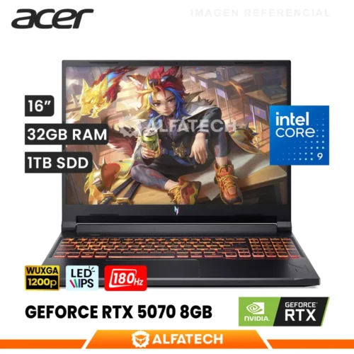 LAPTOP ACER NITRO V 16 ANV16-72-933F INTEL CORE 9 270H 32GB RAM 1TB SSD RTX 5070 8GB 16 WUXGA IPS 180HZ (NH.U2FAA.003)