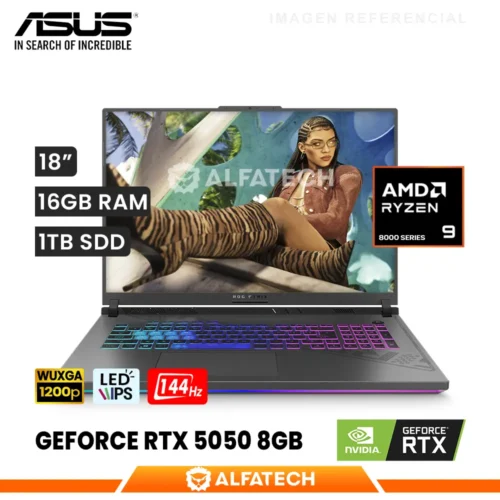 LAPTOP ASUS ROG STRIX G18 G814PH-ES94 AMD RYZEN 9 8940HX 16GB RAM 1TB SSD RTX 5050 8GB 18 WUXGA IPS 144HZ (90NR0L38-M000J0)