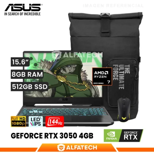 LAPTOP ASUS TUF GAMING A15 FA506NCG-HN334 AMD RYZEN 7 8845HS 8GB RAM 512GB SSD RTX 3050 4GB 15.6 FHD IPS 144HZ (90NR0JF7-M00SP0)