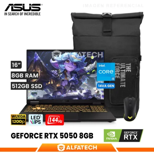 LAPTOP ASUS TUF GAMING F16 FX608JHI-TU380 INTEL CORE I5 14450HX 8GB RAM 512GB SSD RTX 5050 8GB 16 WUXGA IPS 144HZ (90NR0NA1-M00M20)