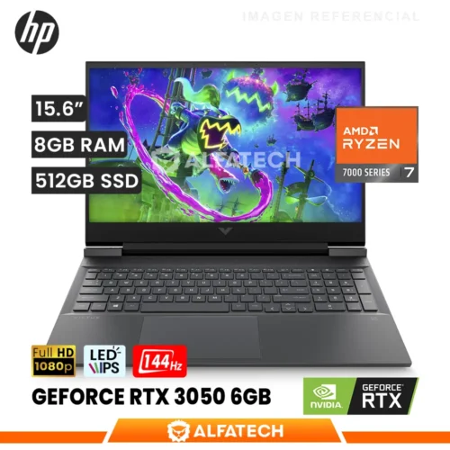 LAPTOP HP VICTUS GAMING 15-FB3019LA AMD RYZEN 7 7445HS 8GB RAM 512GB SSD RTX 3050 6GB 15.6 FHD IPS 144HZ (BT4F6LA#ABM)