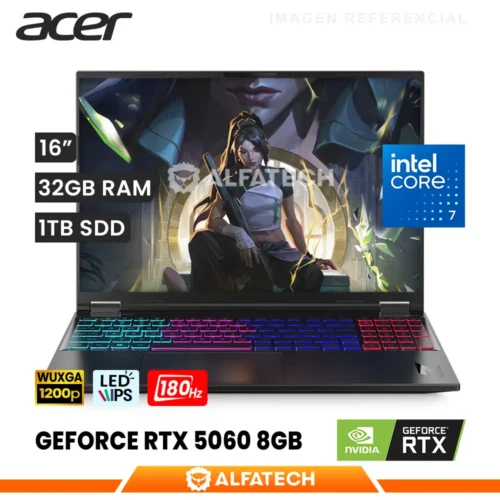 LAPTOP ACER NITRO V 16 ANV16S-71-71T5 INTEL CORE 7 240H 32GB RAM 1TB SSD RTX 5060 8GB 16 WUXGA IPS 180HZ (NH.U24AA.005)