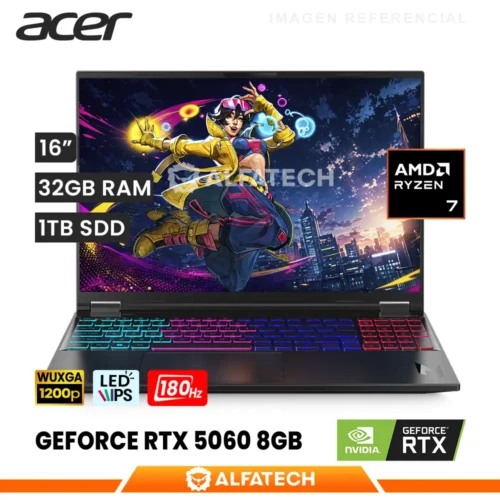 LAPTOP ACER NITRO V 16S ANV16S-41-R2AJ AMD RYZEN 7 260 32GB RAM 1TB SSD RTX 5060 8GB 16 WUXGA 180HZ (NH.U0ZAA.001)