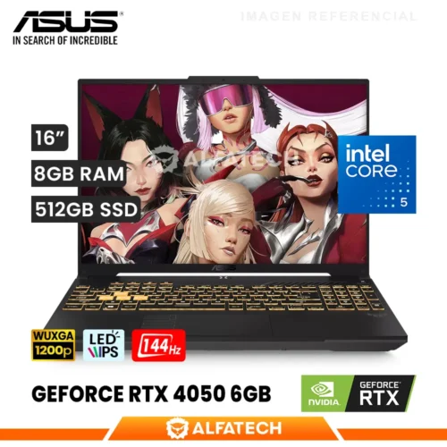 LAPTOP ASUS TUF GAMING F16 FX607VU-ES51 INTEL CORE 5 210H 8GB RAM 512GB SSD RTX 4050 6GB 16 WUXGA IPS 144HZ (90NR0N06-M001U0)